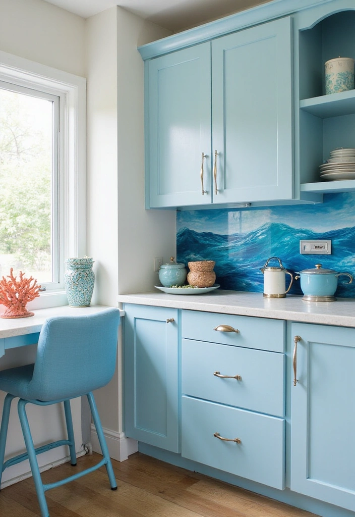 21 Coastal Kitchen Ideas That'll Make You Feel Like You're on Vacation Every Day! - 1. Soft Blue Cabinets