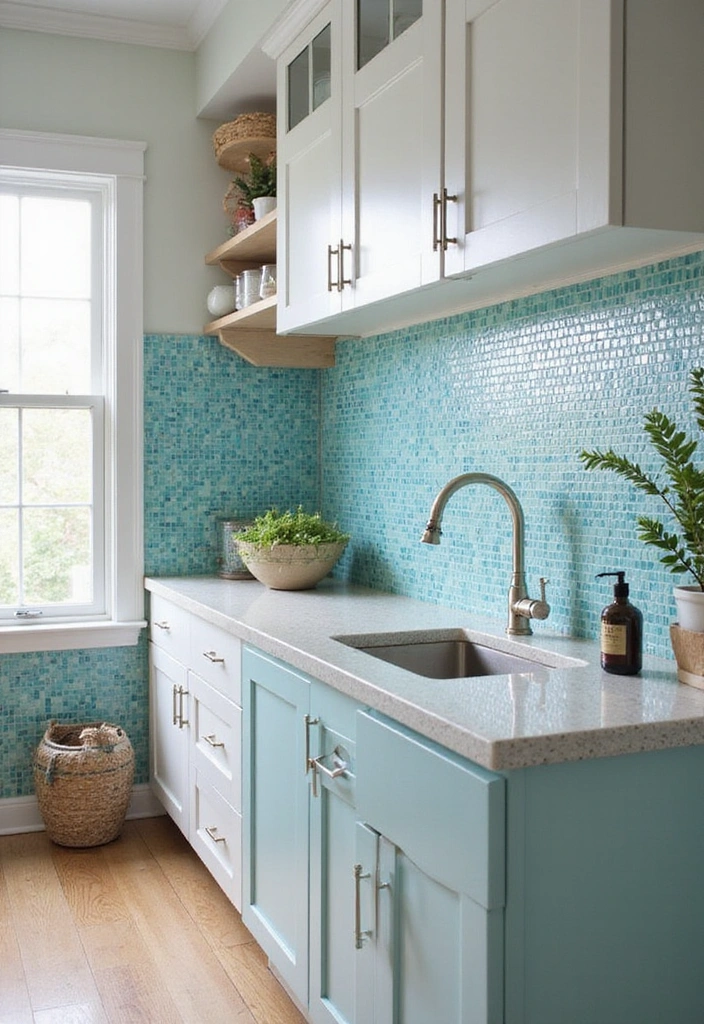 21 Coastal Kitchen Ideas That'll Make You Feel Like You're on Vacation Every Day! - 15. Coastal-Inspired Backsplash