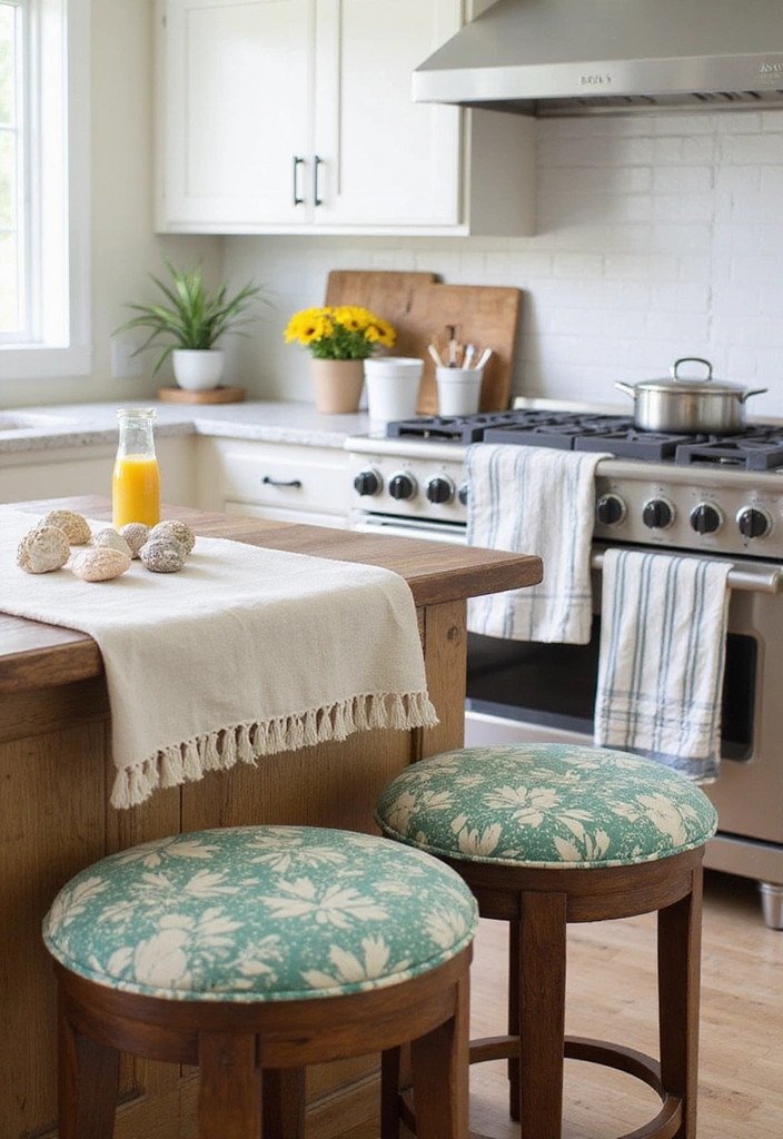 21 Coastal Kitchen Ideas That'll Make You Feel Like You're on Vacation Every Day! - 8. Beachy Textiles