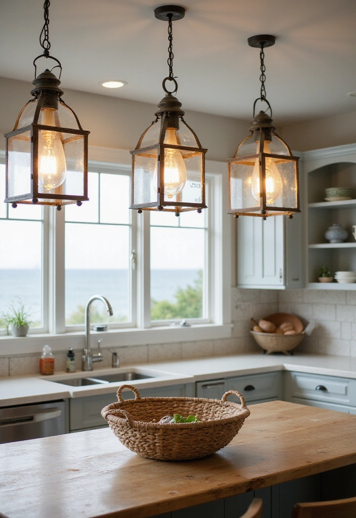 21 Coastal Kitchen Ideas That'll Make You Feel Like You're on Vacation Every Day! - 10. Bright Pendant Lighting