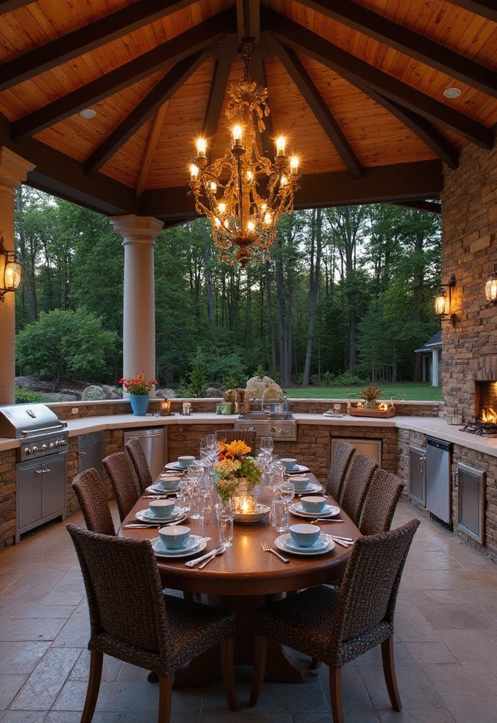 21 Outdoor Kitchen Ideas That'll Make You Want to Host Every Weekend! - 9. Elegant Entertaining with a Dining Pavilion