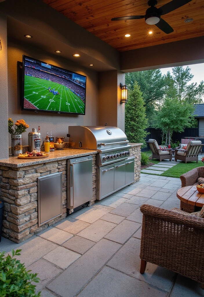 21 Outdoor Kitchen Ideas That'll Make You Want to Host Every Weekend! - 11. The Ultimate Sports Fan's Kitchen