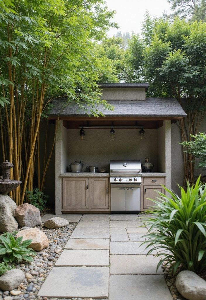 21 Outdoor Kitchen Ideas That'll Make You Want to Host Every Weekend! - 18. The Zen Garden Kitchen