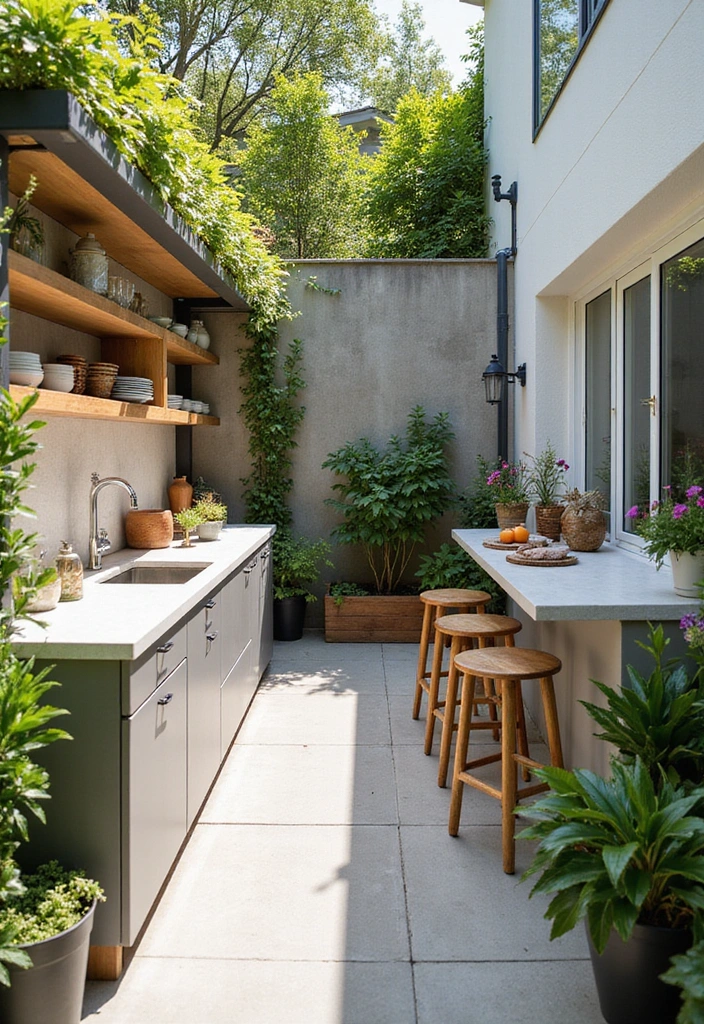 21 Small Outdoor Kitchen Ideas That Will Transform Your Backyard into a Culinary Paradise! - 4. Stylish Galley Kitchen