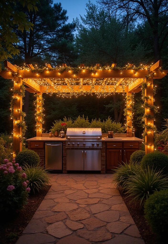 21 Small Outdoor Kitchen Ideas That Will Transform Your Backyard into a Culinary Paradise! - 7. Whimsical Fairy Light Setup