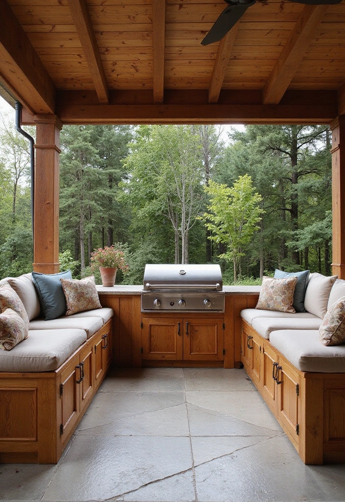 21 Small Outdoor Kitchen Ideas That Will Transform Your Backyard into a Culinary Paradise! - 13. Beautiful Built-in Seating