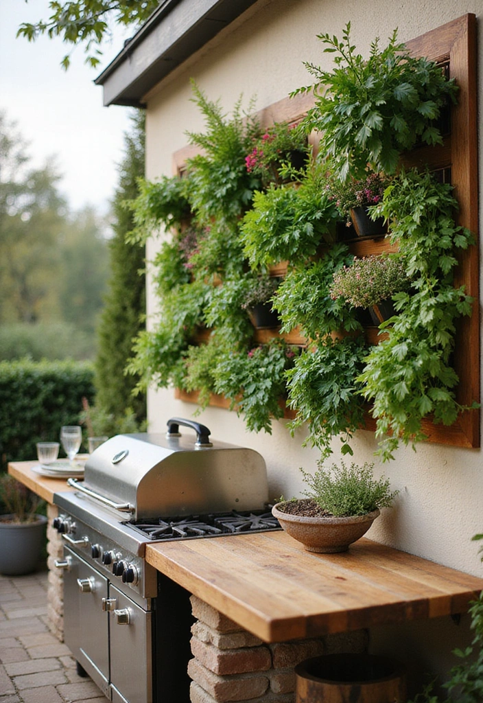 21 Small Outdoor Kitchen Ideas That Will Transform Your Backyard into a Culinary Paradise! - 14. Unique Vertical Garden