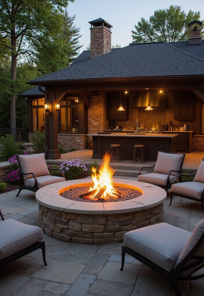 21 Small Outdoor Kitchen Ideas That Will Transform Your Backyard into a Culinary Paradise! - 15. Elegant Fire Pit Feature