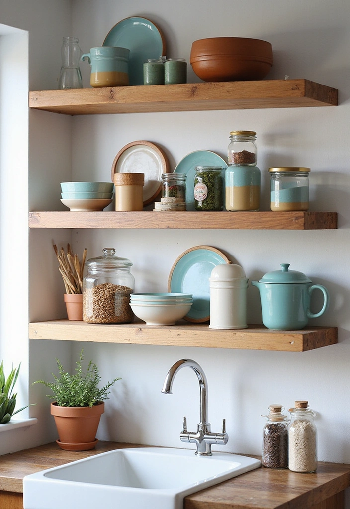 21 Scandi Kitchen Designs That Will Transform Your Cooking Space into a Chic Haven! - 1. Open Shelving for a Breezy Look